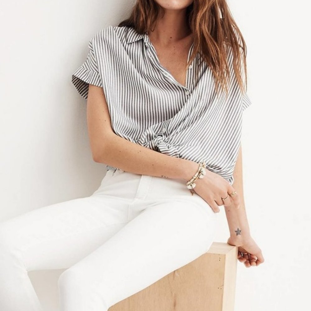 Madewell Drapey Button Down Shirt Striped Short Sleeve